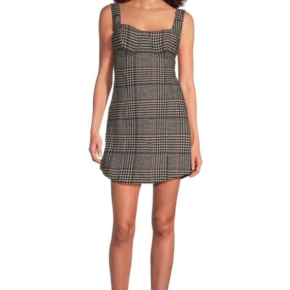 Le’ AL.X Wool Blend Glen Plaid Sweetheart Bustier Mini Dress size XS Black